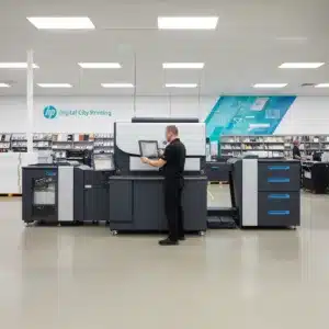 Digital City Printing – Advanced HP Indigo Digital Printing Services Operator running HP Indigo 7900 digital press at Digital City Printing facility, highlighting high-quality digital printing services.
