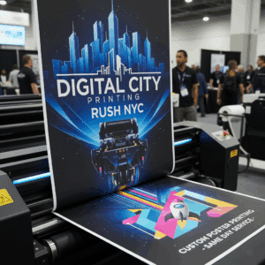 Print NYC 23 Open saddle stitch booklet displaying full-color interior pages and a crisp cover, showing the staple binding along the spine.