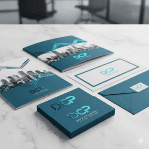 Digital City Printing – Premium Specialty Finishes (Foil, Emboss, Scodix) Digital City Printing specialty print finishes featuring foil, emboss, and Scodix in professional cyan branding