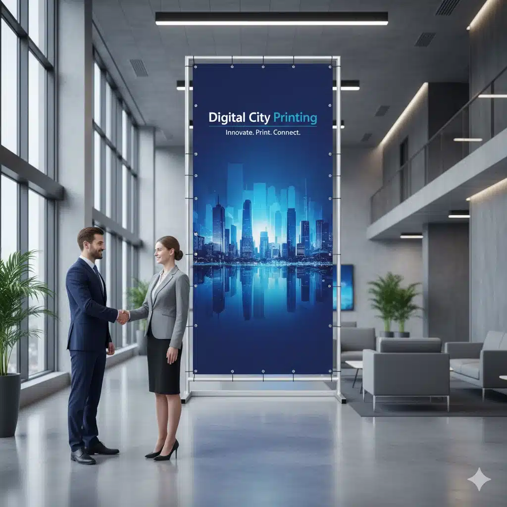NYC Fabric Tension Display Custom large format polyester banner display in a New York City office.