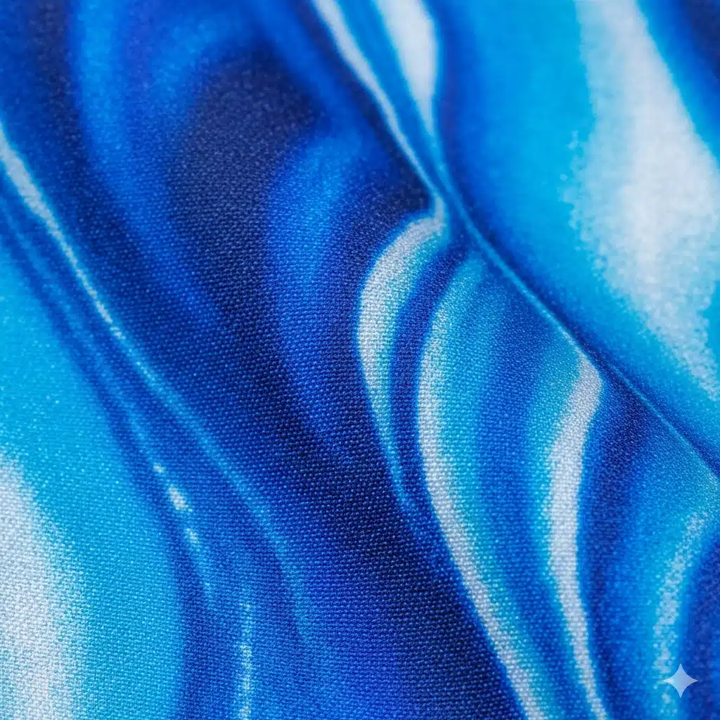 Detailed Silk Fabric Print Close-up showing high-resolution dye-sublimation print on silk fabric texture.