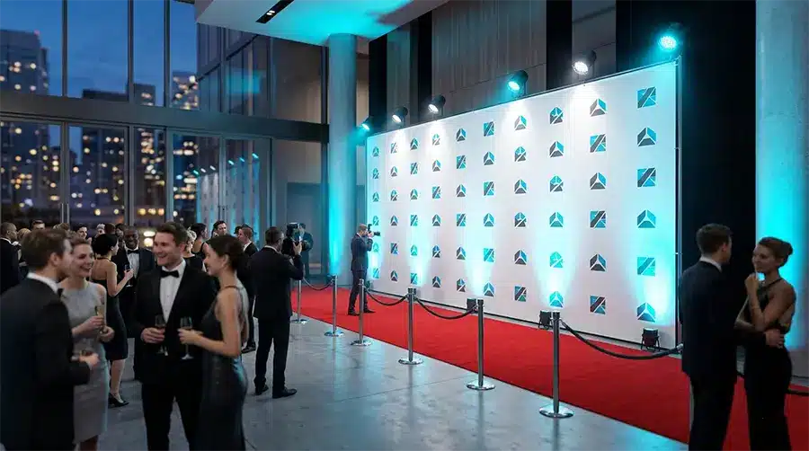 Custom Backdrop Printing NYC Custom canvas printing NYC header: Gallery wrap photo canvas in professional Midtown Manhattan office with NYC skyline view