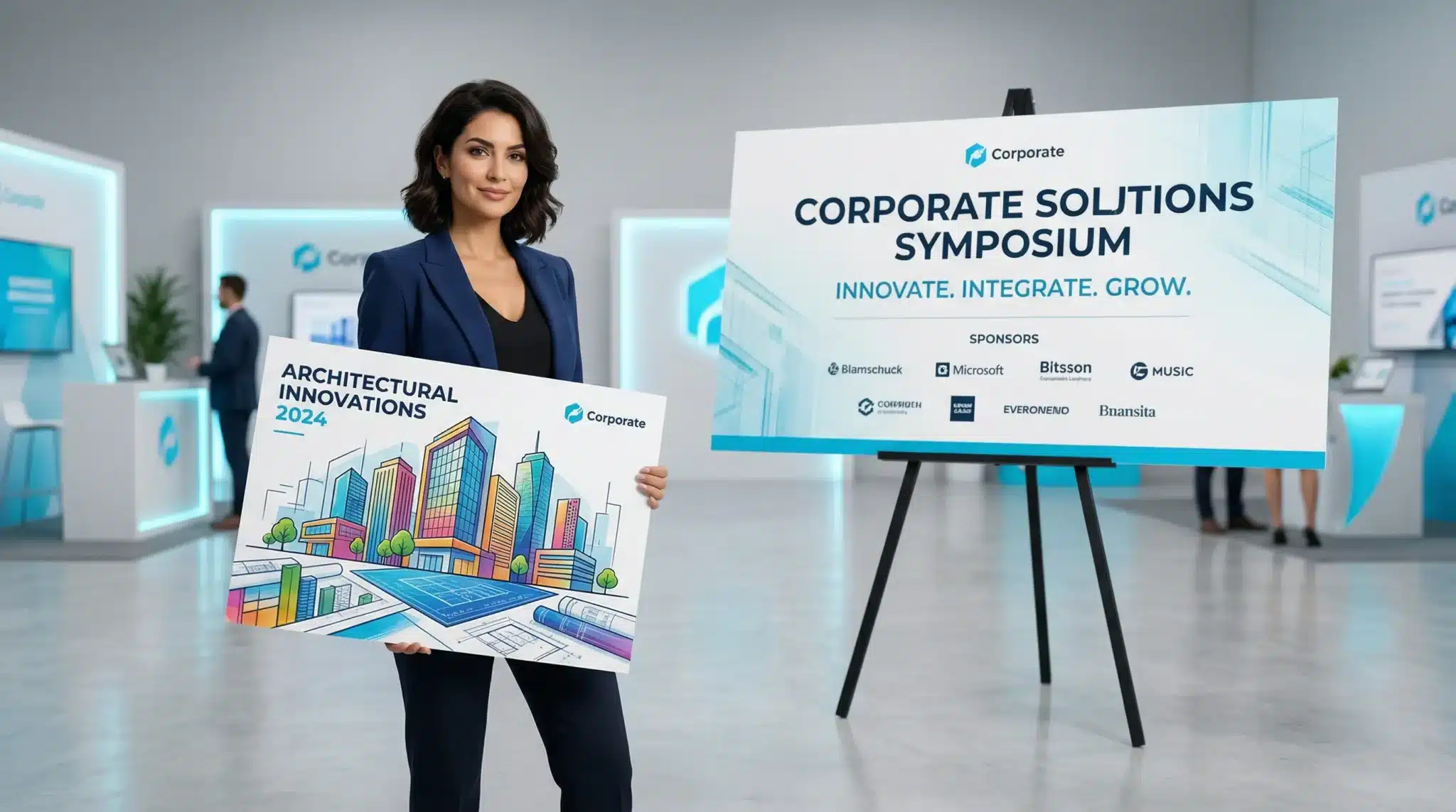 Custom Foam & Gator Board Printing NYC Professional model showcasing large custom printed foam board and gator board signs in an NYC studio.