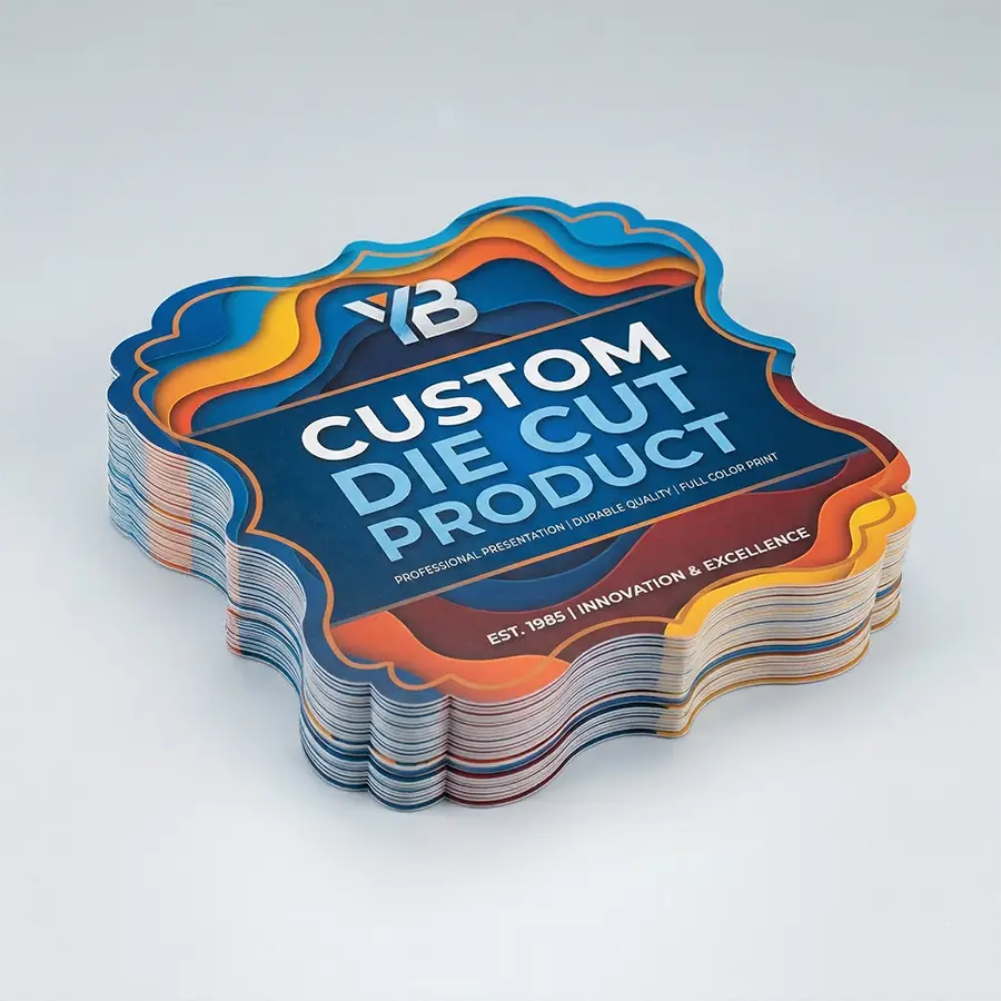 A high-quality printed postcard featuring a custom die-cut circular edge and intricate interior cutouts on premium heavyweight paper.