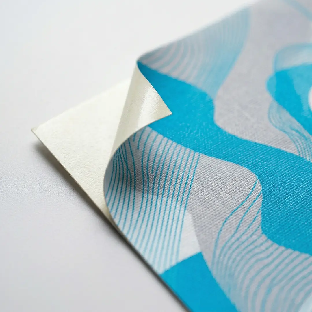 FabricTac Removable Peel & Stick Wallpaper Sample NYC Close-up sample of custom printed FabricTac peel and stick removable wallpaper designed for damage-free installation.