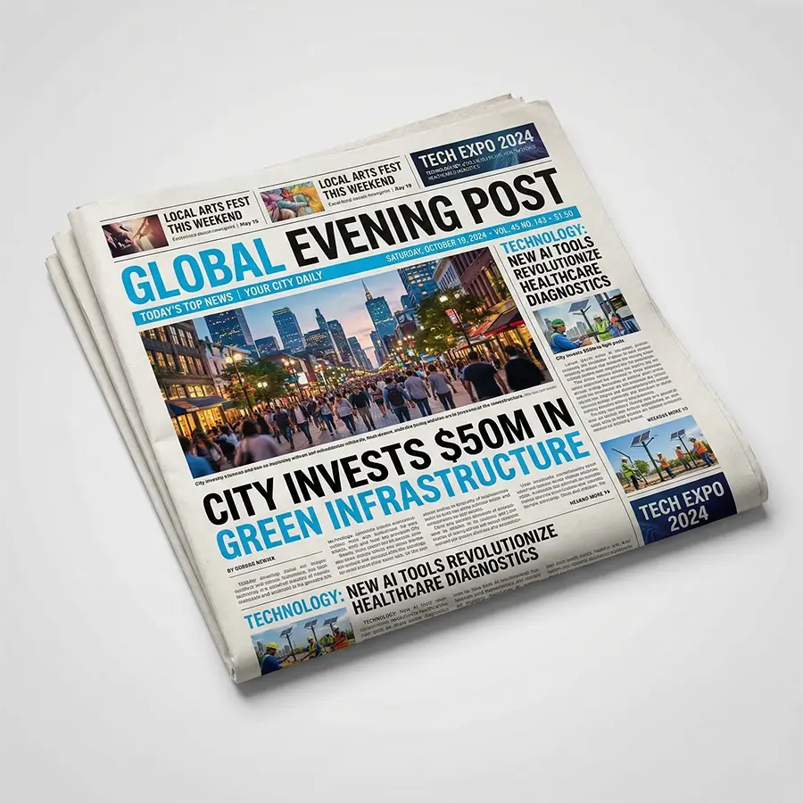 Close-up of a printed newspaper showing the characteristic grainy texture of newsprint paper with high-contrast black ink and halftone images.