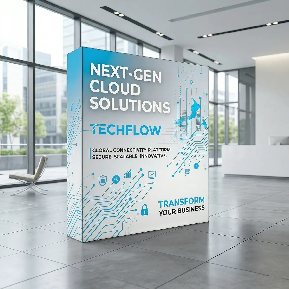 Backlit LED Pop Up Trade Show Booth Backlit trade show pop up display glowing brilliantly from internal LED curtain lights.