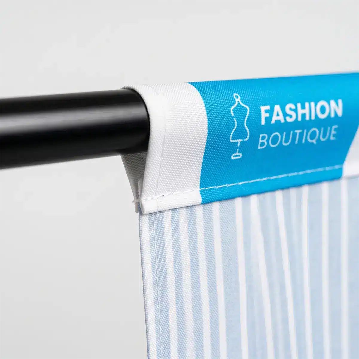 Fabric Telescopic Banner Pole Pocket Finishing Detail Close-up of sewn pole pocket on a custom fabric telescopic banner — Digital City Printing NYC