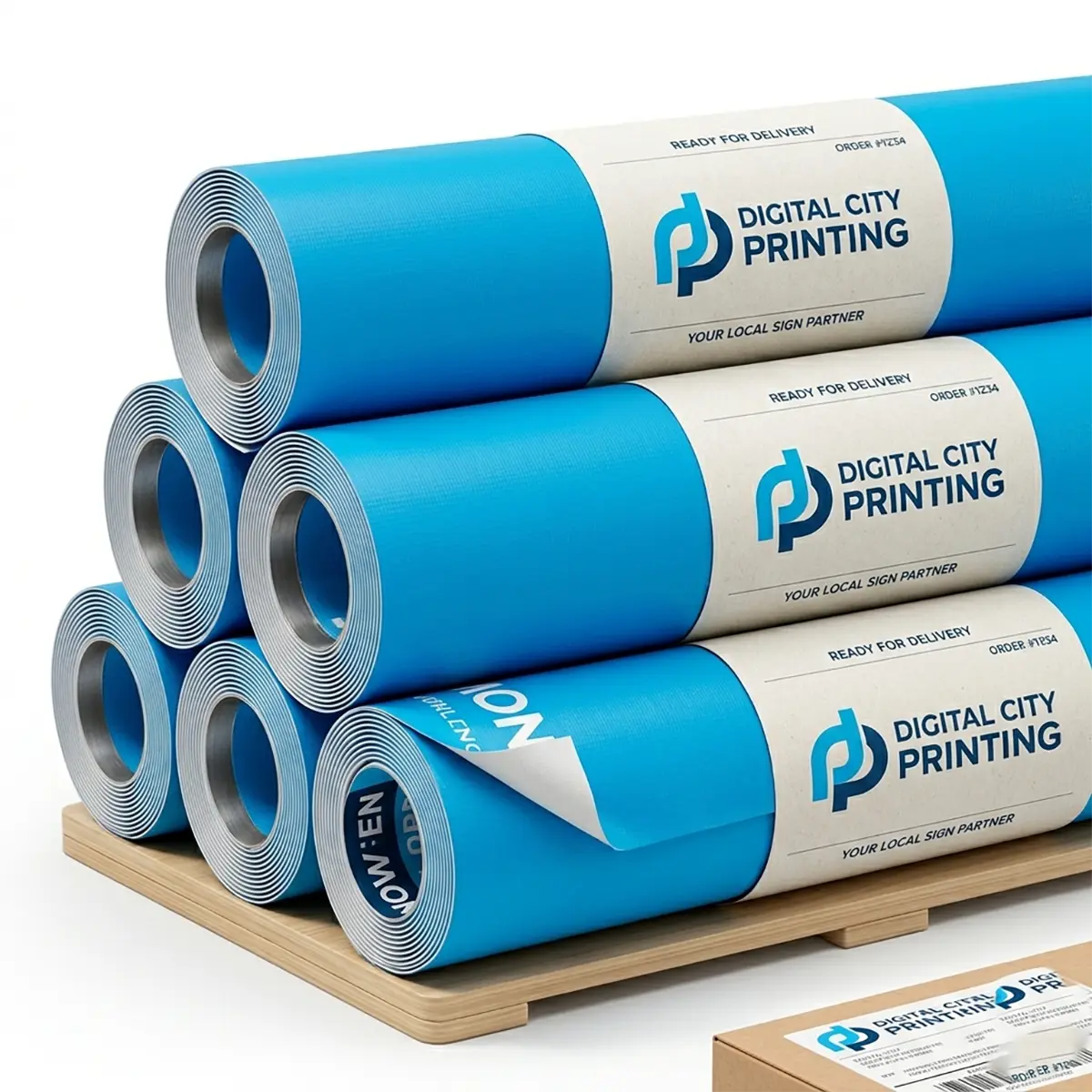 Quality Controlled Packaging Neatly rolled up custom vinyl banners prepared for local NYC delivery