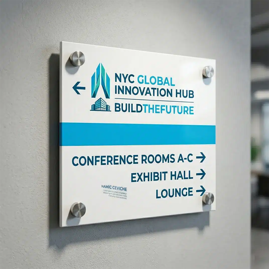 Permanent Sintra Wayfinding Signs Rigid Sintra directional and wayfinding sign mounted to a wall