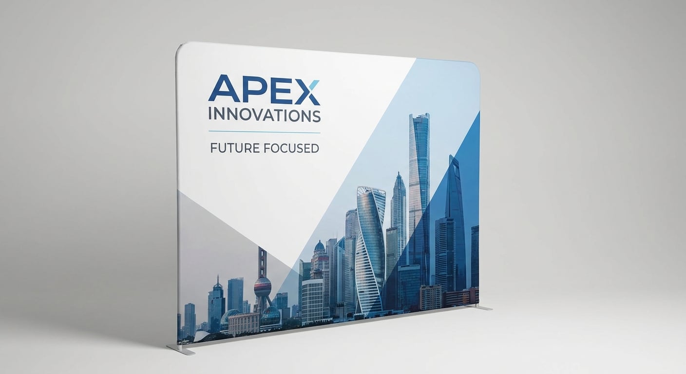 A high-resolution, professional commercial product studio photograph of a custom tension fabric back 24hr Rush Tension Fabric Backdrop NYC: Javits Center & Events 1